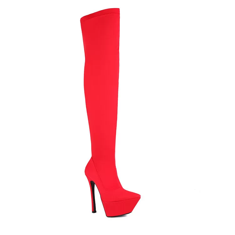 Women's Stretch Pointed Toe Stiletto Heel Platform Over the Knee Boots