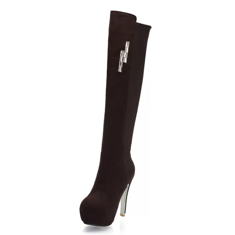 Women's Zippers Round Toe Stiletto Heel Platform Knee-High Boots